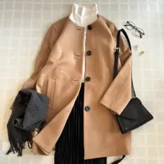 上質ウール°˖✩ノーカラーコート キャメル きれいめ 定番 M 長袖 アウター