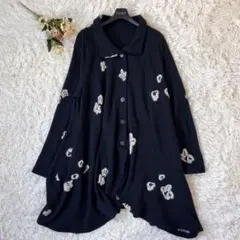 慈雨 ジウ 花柄 アシンメトリー 変形 ウール ロング コートのサムネイル
