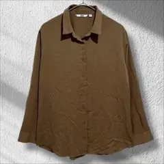 ★ユニクロ　レーヨンブラウス　長袖　茶色　ブラウン　XL