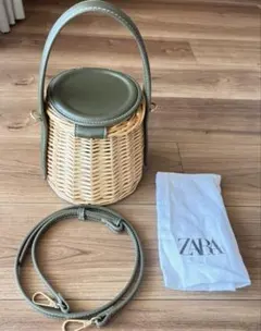 ZARA オリーブグリーン かごバッグ