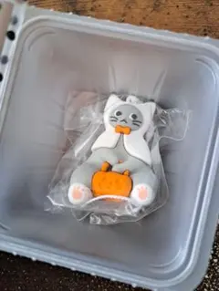 カルディ　ハロウィン ココアチョコチップクッキー猫 マスコット チャーム　グレー