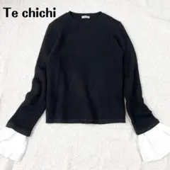 Te chichi 布帛ドッキング フレアスリーブ リブニット