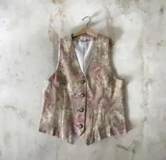 vintageレトロフラワーアンティークフェアリーロリータピンク花柄ジレ
