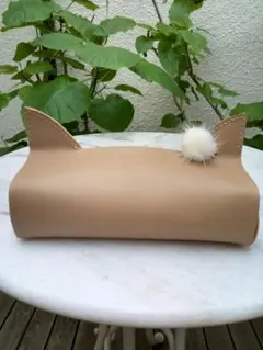ソフトパック用ティッシュケース　猫耳　カフェオレ色