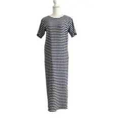 イッセイミヤケ 織り柄シボ加工 ロングワンピース 綿100 紺