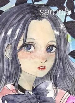オリジナル手描きイラスト　創作　水彩画　アナログイラスト　女の子