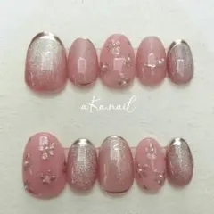 【現品Lサイズ】小花柄ミルキーピンクネイル