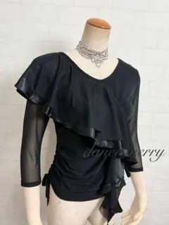新品 社交ダンス トップス 紺 ネイビー サテン レッスン パーティ 2068