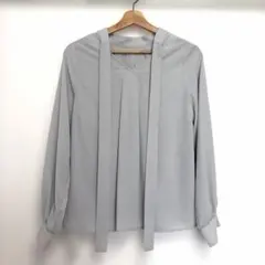 Andemiu ボウタイブラウス 長袖 グレー