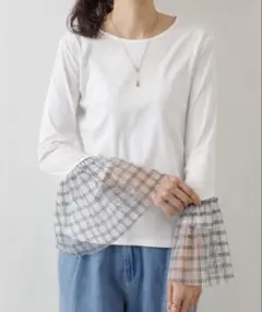 2025SS BEARDSLEY チェックチュールスリーブTシャツ 長袖のサムネイル