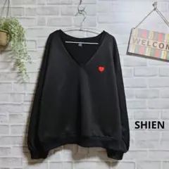 シーイン トレーナー ハートロゴ vネック オーバーサイズ 大人可愛い ゆったり