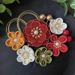 つまみ細工 髪飾り 七五三 成人式 卒業式 前撮り 振袖 袴 赤 【231】