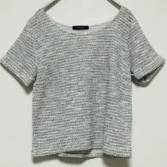 リエンダ　半袖ニット ボートネック　コットン混 グレー系