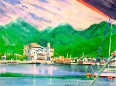水彩画 港の風景 額装済み F6号サイズ - メルカリ
