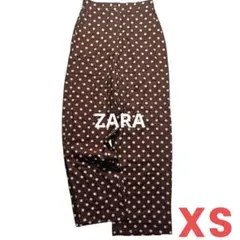 ザラ ハイウエスト リネン ワイドパンツ ドット柄 茶色 春夏 ゆったり