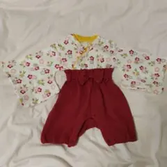 美品　女の子　ベビー　袴ロンパース　80　赤