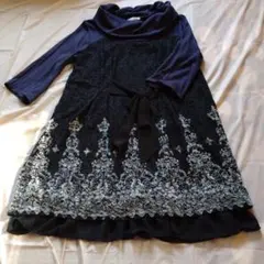 axes femme 黒 レース ワンピース 七分袖