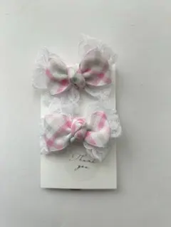 チェック柄リボンヘアアクセサリー2個セット