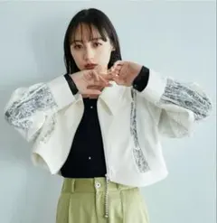 HARE スパンコールレースブルゾン ホワイト 白