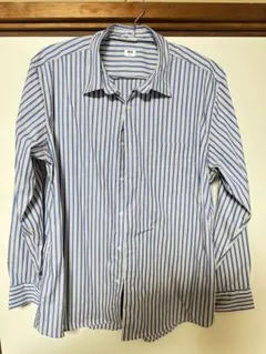 青と白のストライプ 長袖シャツ XL