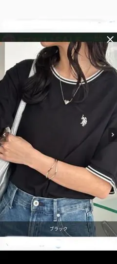 ブラック ポロ刺繍 半袖Tシャツ