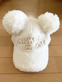 ディズニー　ミッキーマウス　キャップ　ボア　ホワイト 耳付きキャップ ホワイト