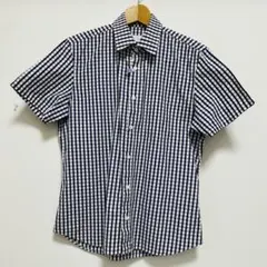 美品 PRADA プラダ ギンガムチェック 半袖シャツ ネイビー M～Lサイズのサムネイル