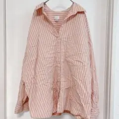 美品✨a new day ストライプ シャツ 長袖　XL ピンク　ビッグサイズ
