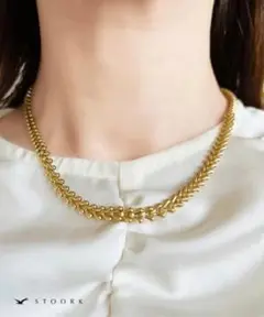美品【STOORK】Filled Leaf Chain Necklaceゴールド