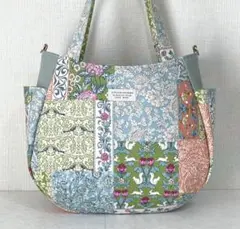 チューリップ型バッグ　Patchwork・グリーン　ハンドメイド