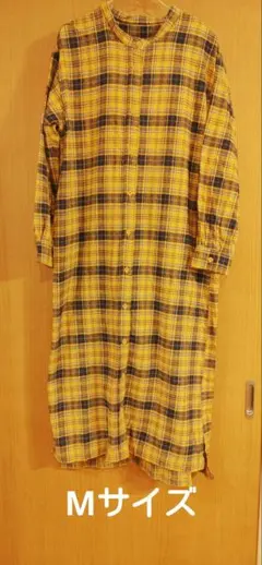 ❮美品❯Mサイズ イエロー・ネイビー チェック ロングシャツ