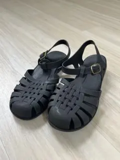 ブラック ラバー グルカサンダル 編み込み マット 24.5〜25cm 水遊び