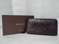 GUCCI グッチ　シマ　レザーラウンドジップ長財布　濃茶　ダークブラウン