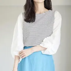 ROPE PICNIC ロペピクニック(M)異素材 ボーダー 七分袖カットソー