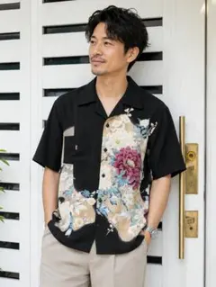 正絹半幅数種類大島紬パッチワークメンズMサイズアロハシャツ - メルカリ