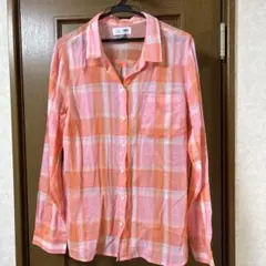 OLD NAVY 美品Lサイズ　オレンジチェック柄 長袖シャツ　総柄　コットン