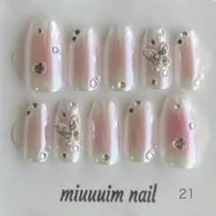 ネイルチップ ピンク オーロラ 韓国 ワンホン フレンチガーリー 推し活ネイル