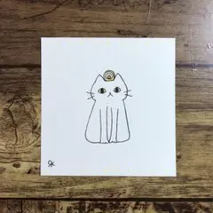 【1155】【白猫の絵】オリジナル手描きアナログイラスト原画　自作創作アート作品
