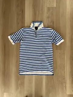 Tommy Hilfiger メンズ青白ストライプ ポロシャツ　Mサイズ相当