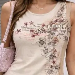 Y2K平成 ギャル系to the angel フラワー装飾 ノースリーブトップス