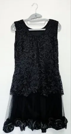 黒 レース 花デザイン ナイト ワンピース ドレス