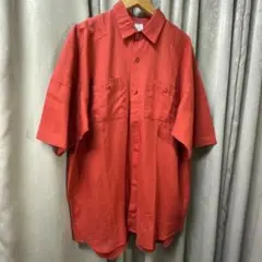 メンズ　麻混　半袖　オレンジ　シャツ