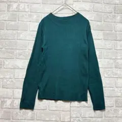 アース ニットカットソー S グリーン リブ ストレッチ オフィカジ 大人可愛い