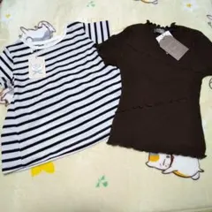 Tシャツ　半袖　カットソー　ストライプ　ブラウン　メロウ　2枚セット 120