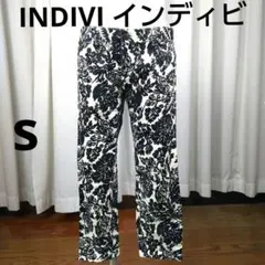 INDIVI インディビ＜S＞花柄パンツレディース 白黒 カジュアル スリム26