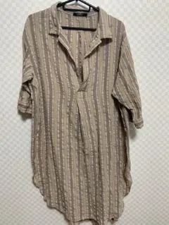 ストライプデザインの五分袖 シャツワンピース マタニティ にも☆