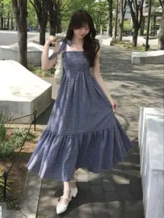 GRL［tg820］マルチWayリボンストラップチェック柄ワンピース