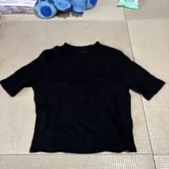 黒いリブ編み半袖ニット XXL