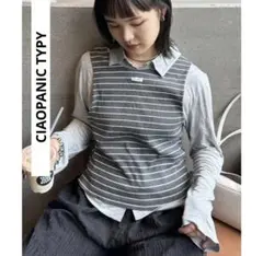 ボーダータンクレイヤード襟付きシアーカットシャツ　CIAOPANIC TYPY