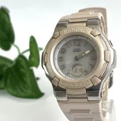 Baby-G カシオ　腕時計　電波ソーラー　ロゴ　ホワイト文字盤　グレージュ